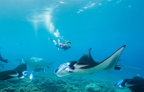 Swimming with Manta Rays
